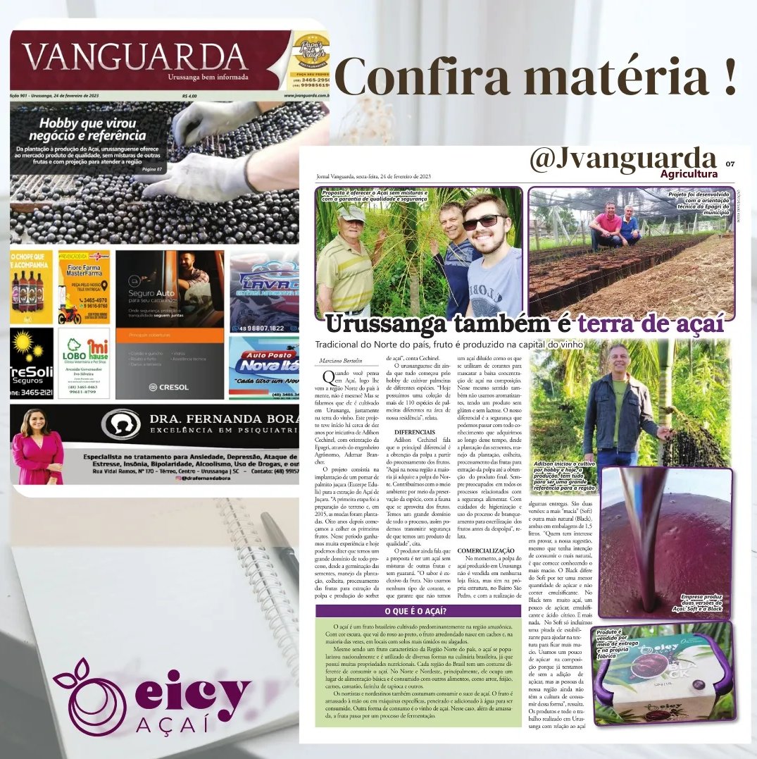 Matéria do Jornal Vanguarda sobre Eicy Açaí